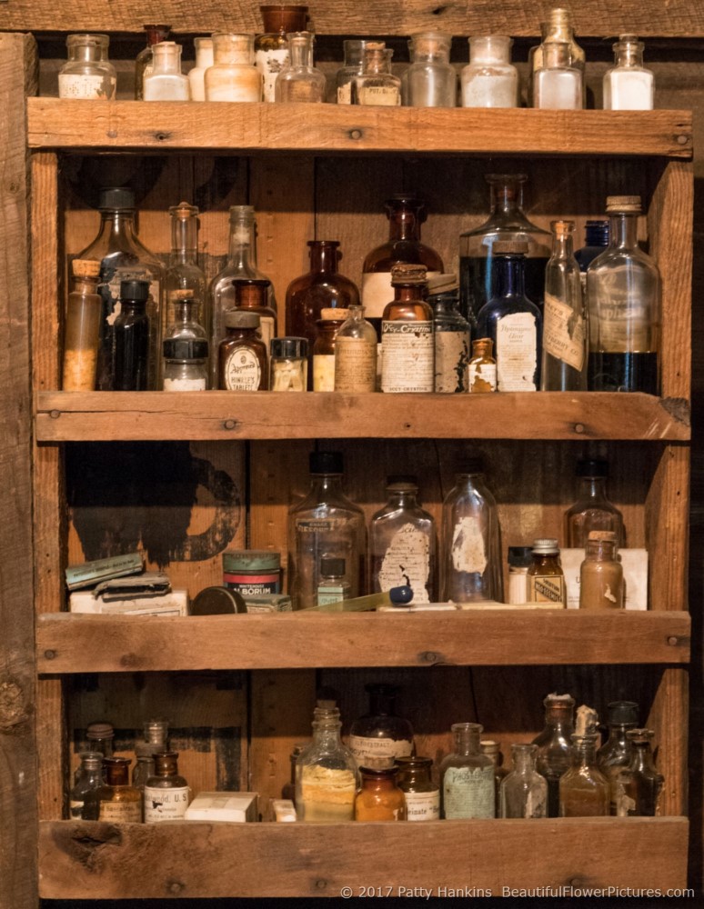 Medicine bottles in the Doctor's Office at the Museum of Appalachia, Clinton, TN © 2017 Patty Hankins