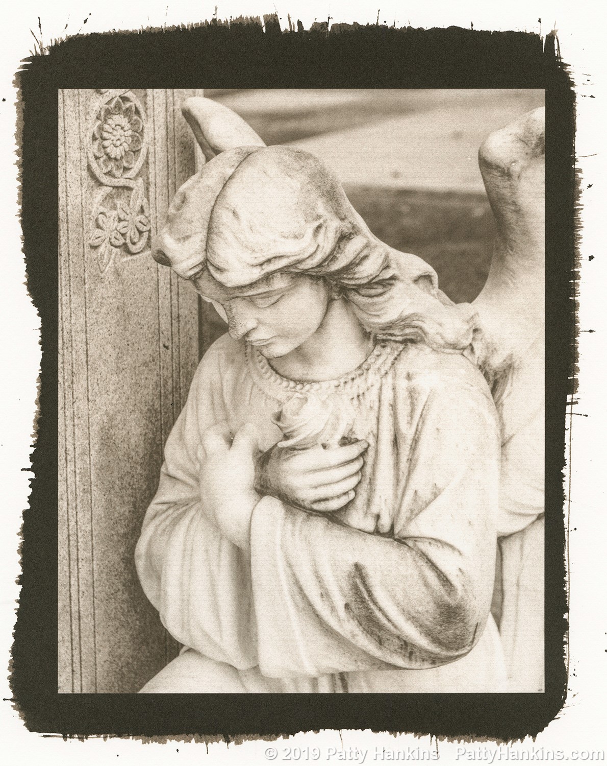 Graveyard Angel with Rose Metarie Cemetery New Orleans Palladium Toned Kallitype © 2019 Patty Hankins