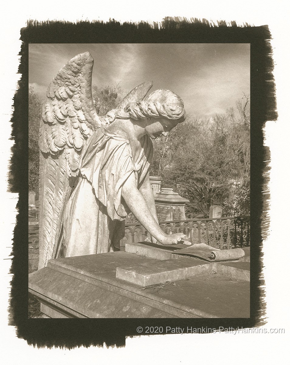 Graveyard Angel, Louisa Porter Grave, Laurel Grove Cemetery, Savannah, Georgia, Palladium Toned Kallitype © 2020 Patty Hankins
